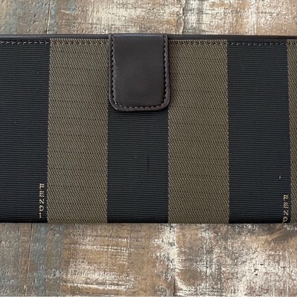 AUTH FENDI BROWN LEATHER/CANVAS  VERTICAL LINES VERY CLEAN WALLET CHAIN NOT/IN’D - Picture 7 of 9